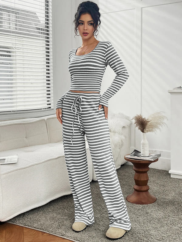 Velixir™ - 2 Piece Stripe Crop Top Set